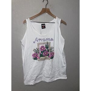 Vintage Arizona Sleeveless Shirt Desert Flower White Tank Signal Sleeveless 90s